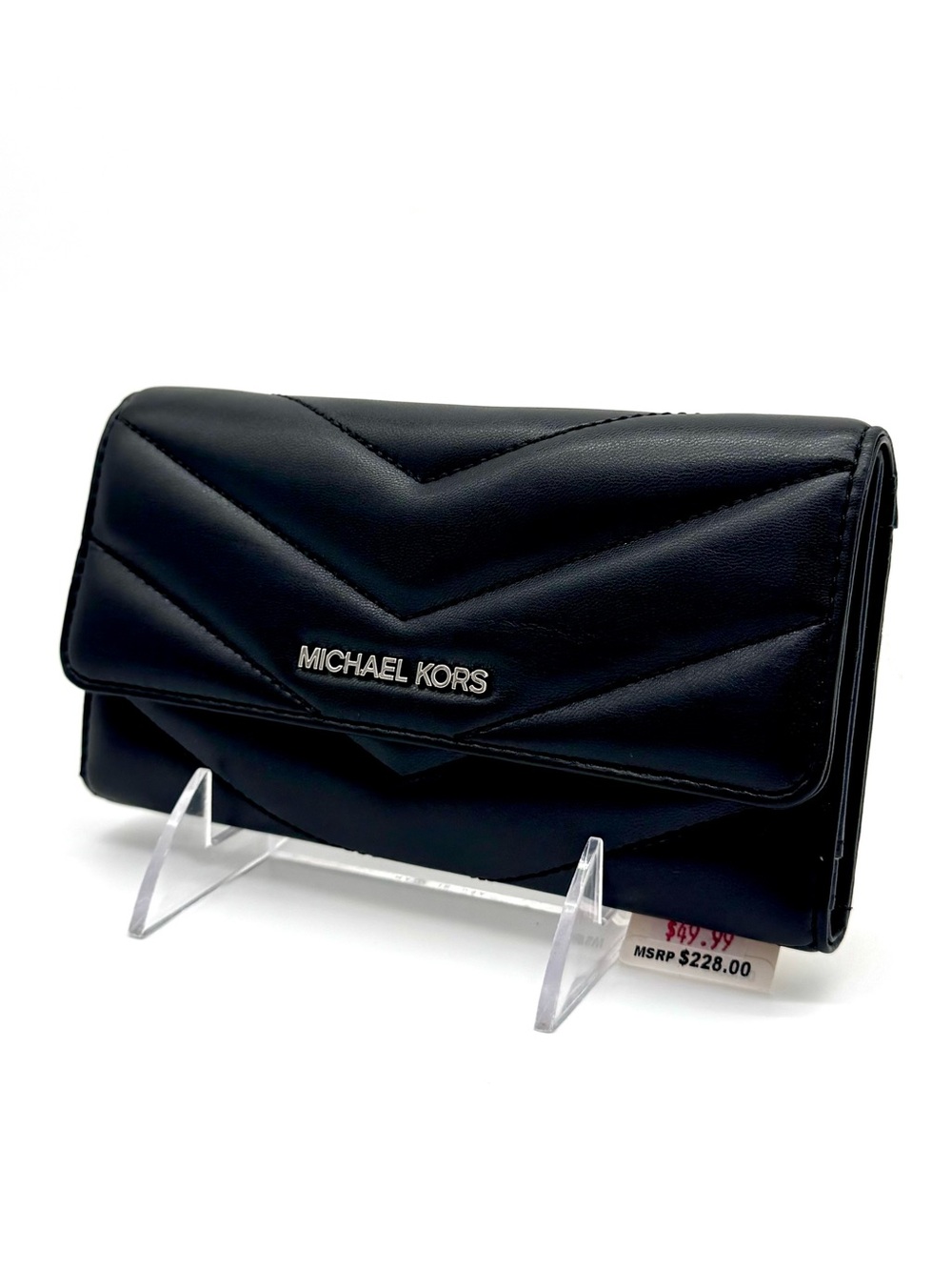 Michael Kors Large Quilted Trifold Wallet Black/Silver